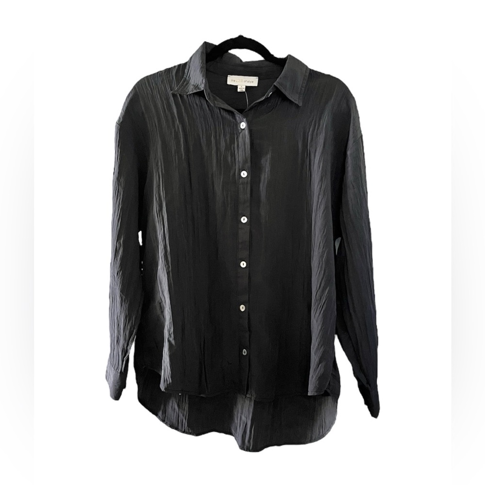The Line Of Style Crinkle Button Down Charcoal Shirt